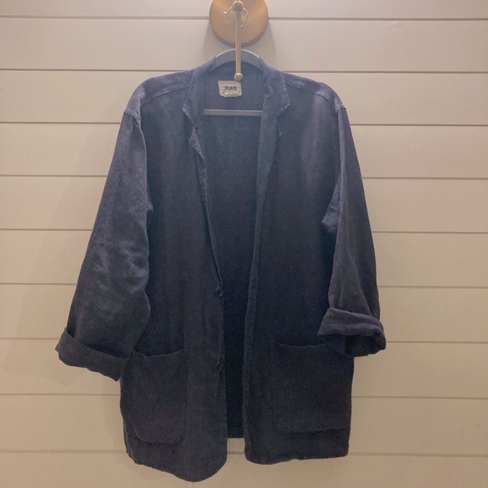 Flax linen jacket chore jacket medium navy blue